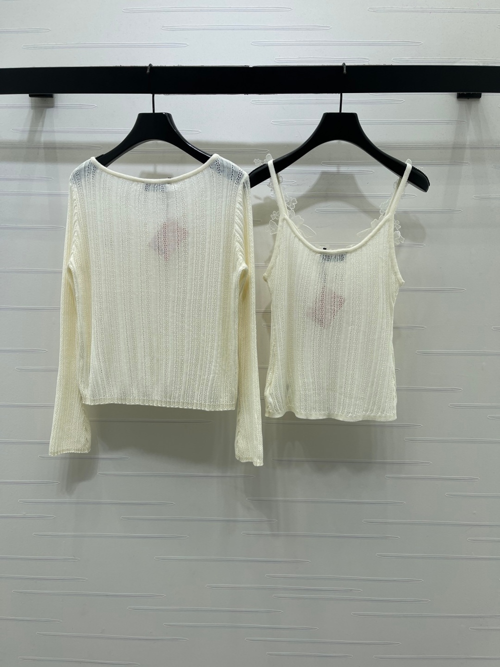 Miu Miu Cream Lace Cami & Knit Cardigan Two Piece Set - Picture 2 of 8